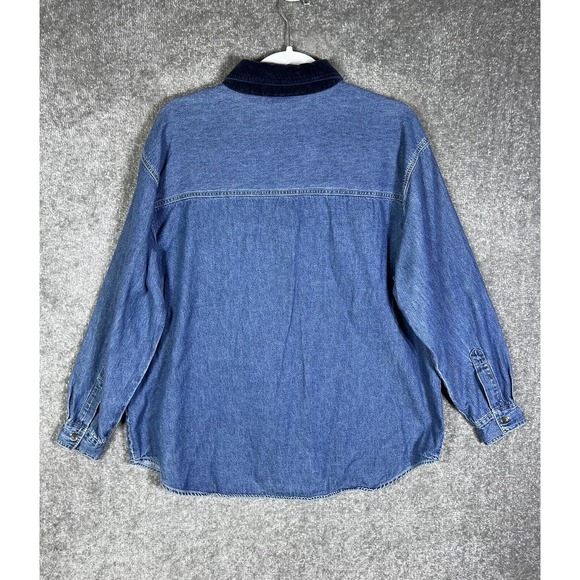 Vintage Nut Cracker Blue Denim Button Up Shirt Womens‎ XL Christmas Embroidery - Picture 2 of 14